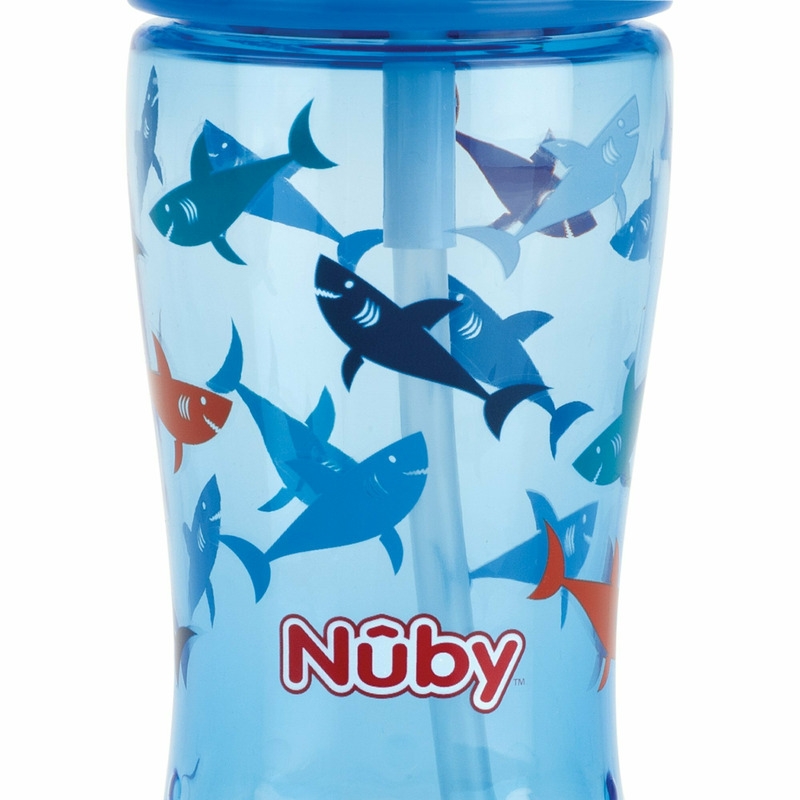 Nuby - Cana cu pai anti-alunecare, Cu pai moale din silicon, Din materialul ecologic tritan, 360 ml, 4+ ani, Albastru