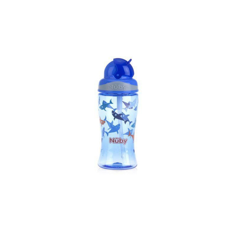 Nuby - Cana cu pai anti-alunecare, Cu pai moale din silicon, Din materialul ecologic tritan, 360 ml, 4+ ani, Albastru