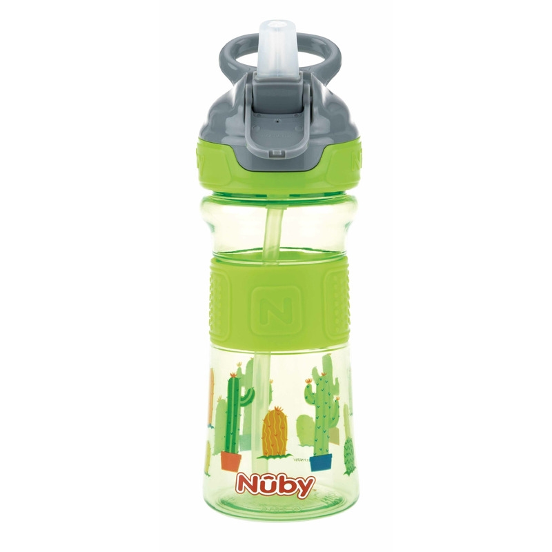 Nuby - Cana sport cu pai moale si pliabil, Din materialul ecologic tritan, Rezistenta, 360 ml, 3+ ani, Verde