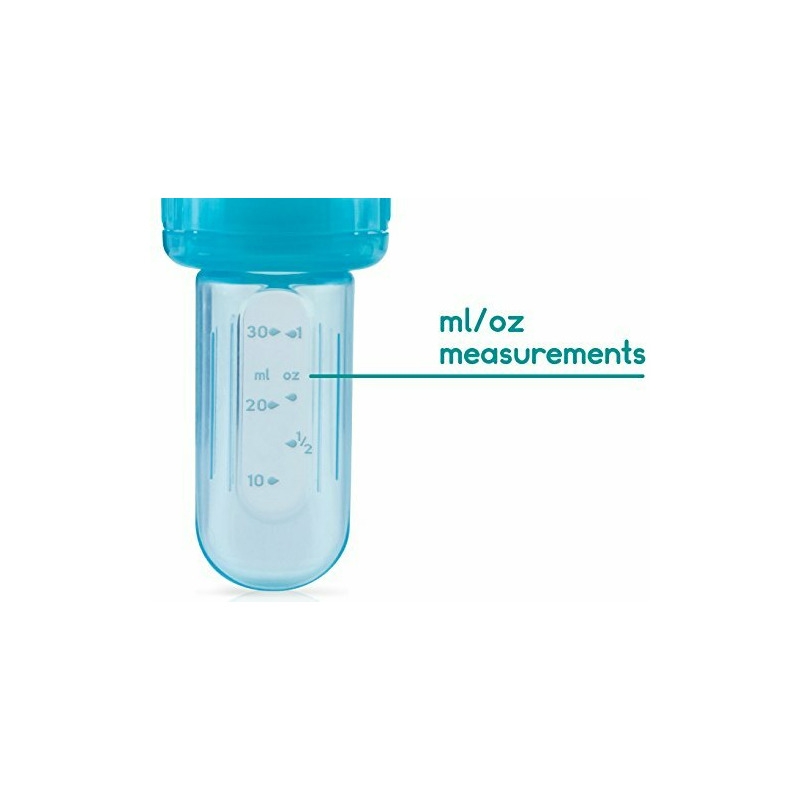 Nuby - Dispozitiv de hranire, Pentru alimente lichide sau semi-solide, Silicon, Fara BPA, 6+ luni, Albastru