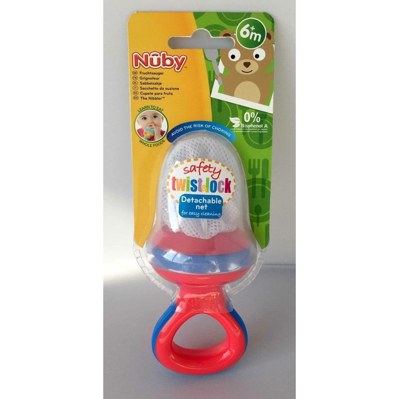 Nuby - Dispozitiv de hranire pentru fructe si legume, Include capac de protectie, 6+ luni, Mov