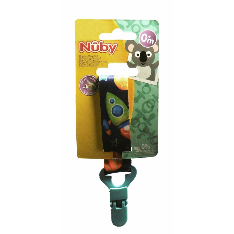 Nuby - Lant suzeta, Textil, Fara BPA, 0+, Flamingo, Albastru