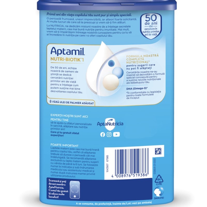 Nutri-Biotik 1 lapte praf, 800g, Aptamil