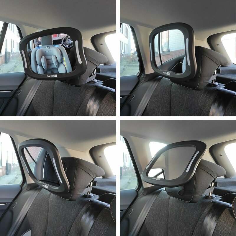 Oglinda auto, FreeON, Pentru masina, Cu iluminare LED, Include telecomanda pentru pornire si oprire usoara, 28x21 cm, Black