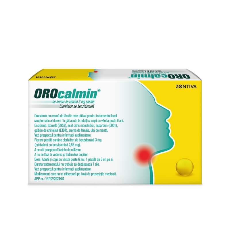Orocalmin cu aroma de lamaie, 3 mg, 20 pastile, Zentiva