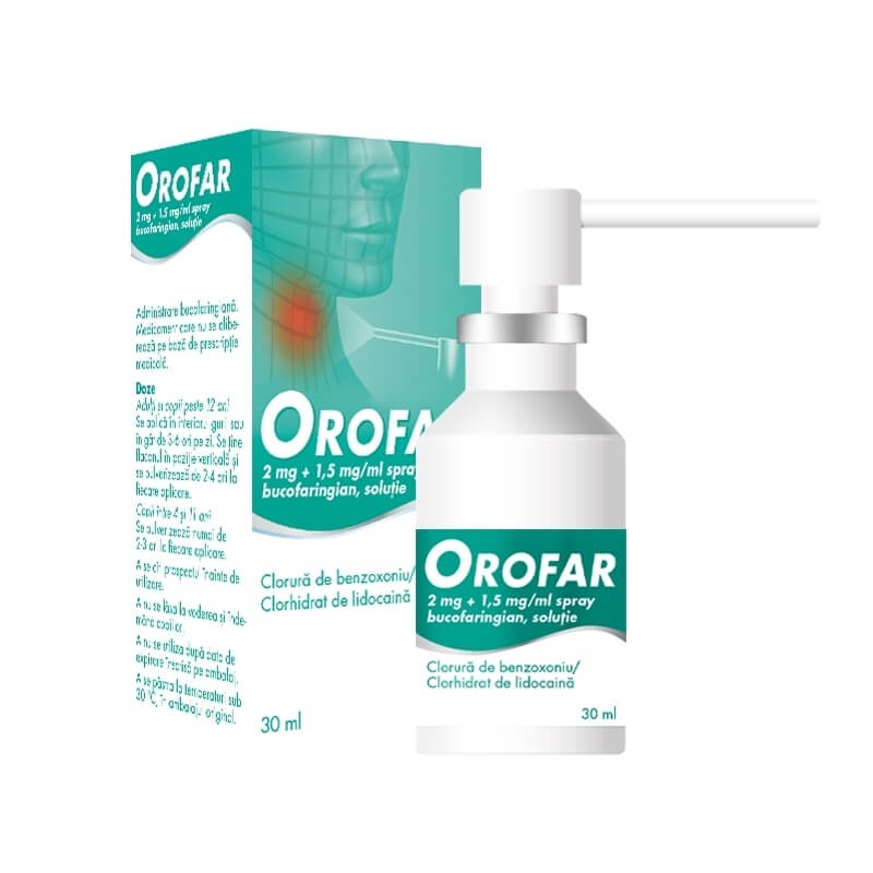 Orofar spray bucofaringian (de gat) 2 mg + 1,5 mg/ml, 30 ml, Stada