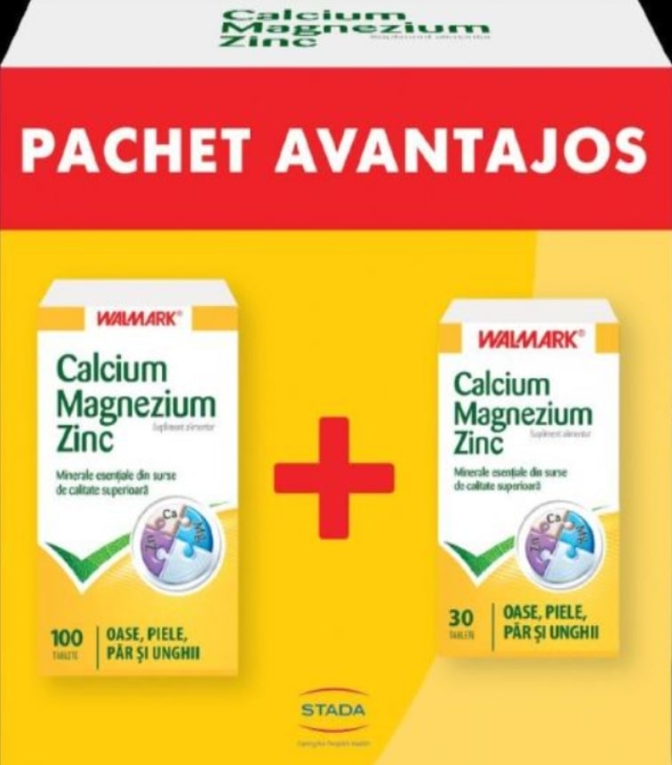 Pachet Calcium Magnezium Zinc, 100+30 tablete, Walmark