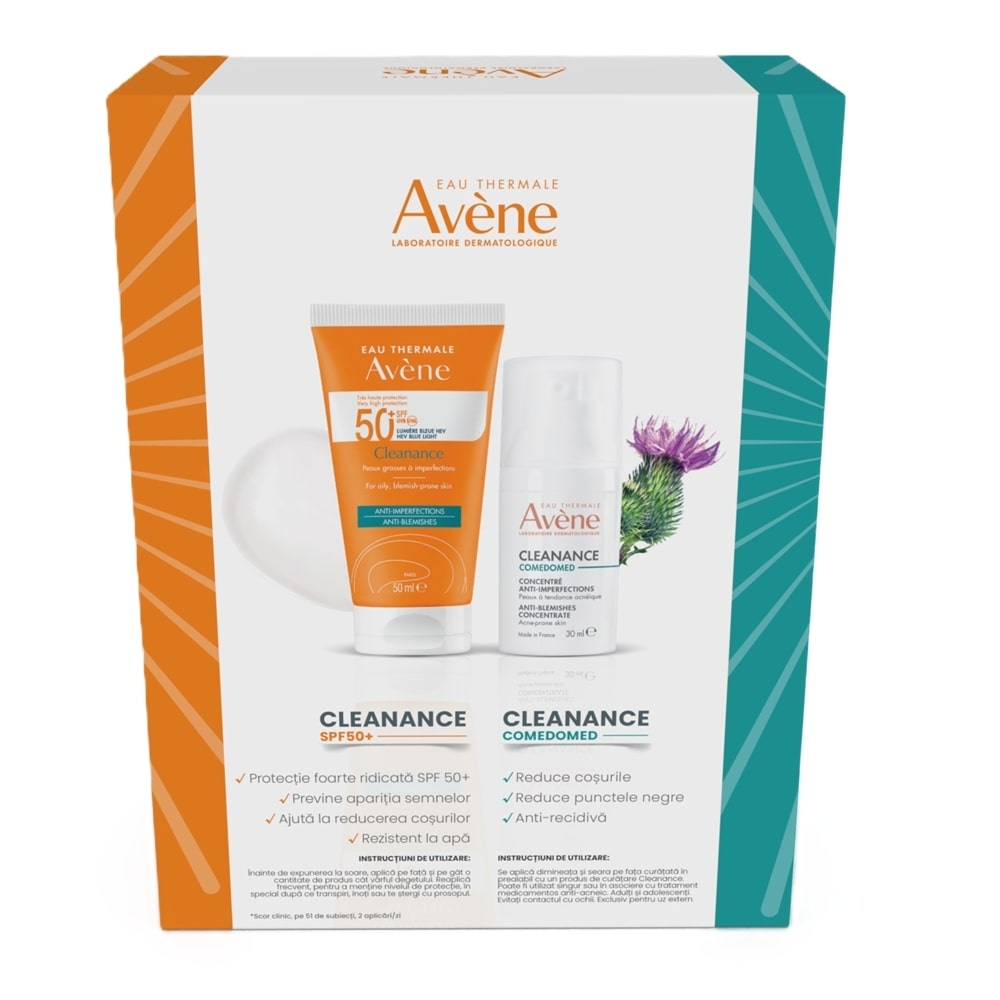 Pachet Cleanance Comedomed 30 ml + Crema SPF 50+ Cleanance Triasorb, 50 ml , Avene
