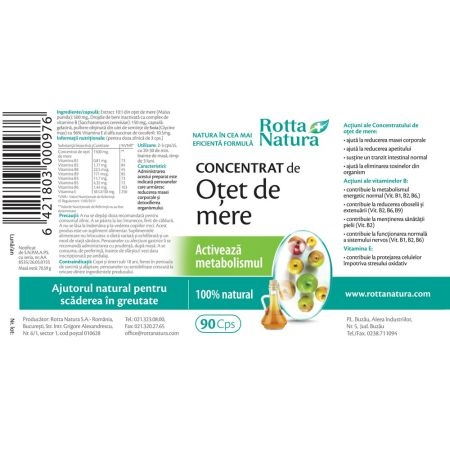 Pachet Concentrat de otet de mere, 90 + 30 capsule, Rotta Natura