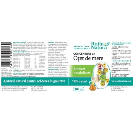 Pachet Concentrat de otet de mere, 90 + 30 capsule, Rotta Natura