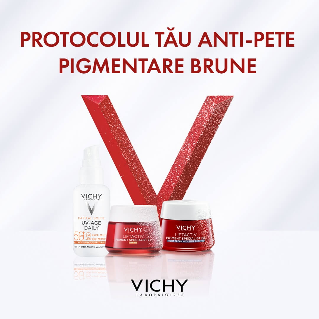 Pachet Crema SPF 50 Liftactiv Pigment Specialist B3, 50 ml + Crema de noapte Liftactiv Pigment Specialist B3, 15 ml + Fluid cu SPF 50+ Capital Soleil, 3 ml + Sampon anti-matreata Dercos, 6 ml, Vichy Pachet Crema SPF 50 Liftactiv Pigment Specialist B3, 50 ml + Crema de noapte Liftactiv Pigment Specialist B3, 15 ml + Fluid cu SPF 50+ Capital Soleil, 3 ml + Sampon anti-matreata Dercos, 6 ml, Vichy