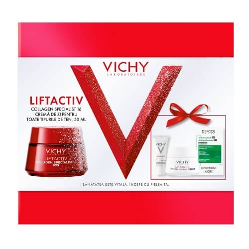 Pachet Crema de zi Liftactiv Collagen Specialist 16, 50 ml + Crema de noapte Liftactiv Collagen Specialist 16, 15 ml + Fluid cu SPF 50+ Capital Soleil, 3 ml + Sampon anti-matreata Dercos, 6 ml, Vichy Pachet Crema de zi Liftactiv Collagen Specialist 16, 50 ml + Crema de noapte Liftactiv Collagen Specialist 16, 15 ml + Fluid cu SPF 50+ Capital Soleil, 3 ml + Sampon anti-matreata Dercos, 6 ml, Vichy