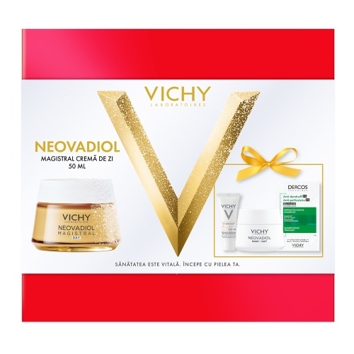 Pachet Crema de zi Novadiol Magistral, 50 ml + Crema de noapte Neovadiol Magistral, 15 ml + Fluid cu SPF 50+ Capital Soleil, 3 ml + Sampon anti-matreata Dercos, 6 ml, Vichy Pachet Crema de zi Novadiol Magistral, 50 ml + Crema de noapte Neovadiol Magistral, 15 ml + Fluid cu SPF 50+ Capital Soleil, 3 ml + Sampon anti-matreata Dercos, 6 ml, Vichy