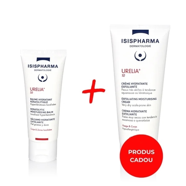 Pachet Crema emolienta Urelia 10, 150ml + Crema cu uree pentru corp Urelia 50, 40 ml, Isispharma Pachet Crema emolienta Urelia 10, 150ml + Crema cu uree pentru corp Urelia 50, 40 ml, Isispharma