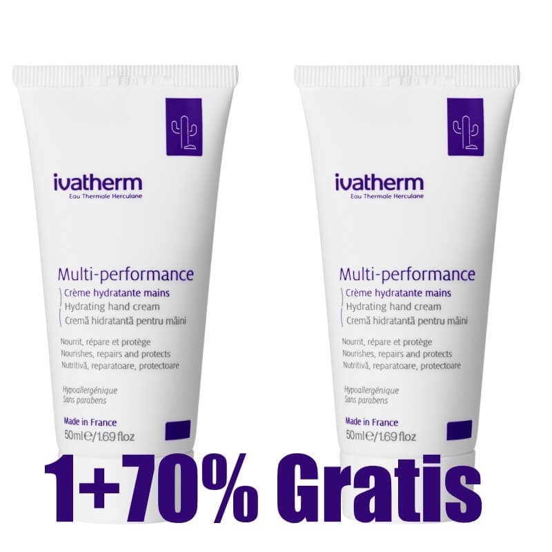 Pachet Crema hidratanta pentru maini Multi-Performance, 50 ml + 50 ml, 1+70% Gratis, Ivatherm