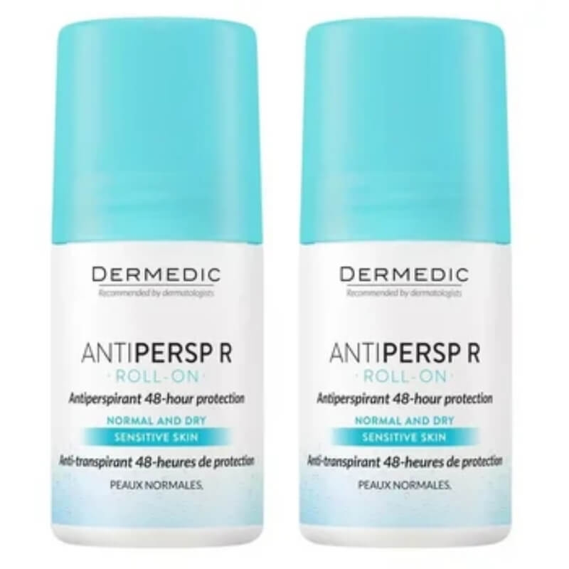 Pachet Deodorant roll-on antiperspirant R pentru pielea sensibila 48h, 2 x 60 ml, Dermedic