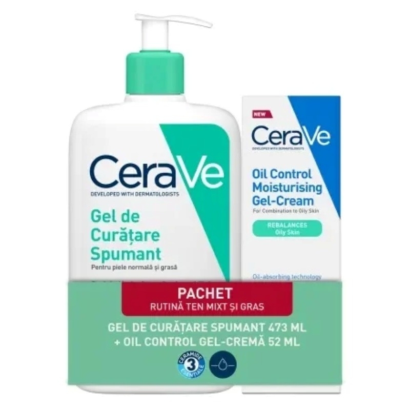 Pachet Gel spumant de curatare, 473 ml + Gel-crema cu efect hidratant, 52 ml, CeraVe