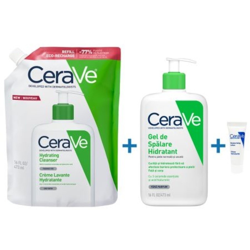 Pachet Gel de spalare hidratant piele normal-uscata, 473 ml + Rezerva de incarcare, 473 ml, Cerave