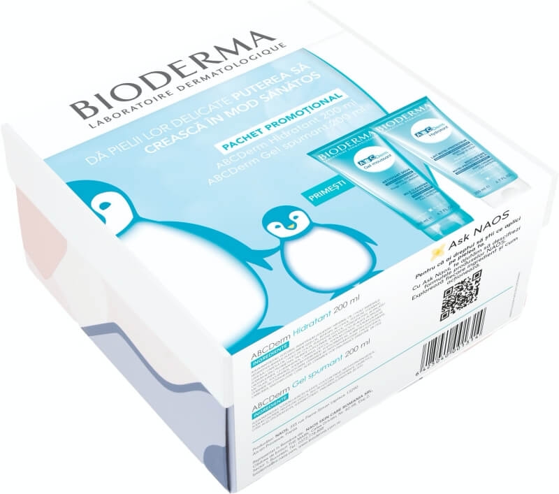 Pachet Lapte hidratant ABCDerm, 200 ml + Gel spumant ABCDerm, 200 ml, Bioderma