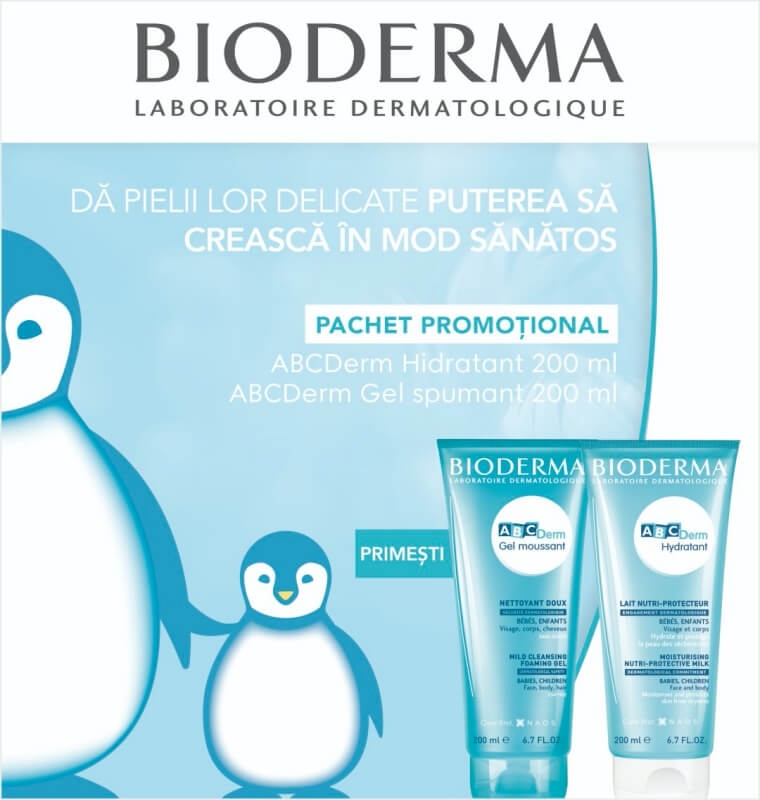 Pachet Lapte hidratant ABCDerm, 200 ml + Gel spumant ABCDerm, 200 ml, Bioderma