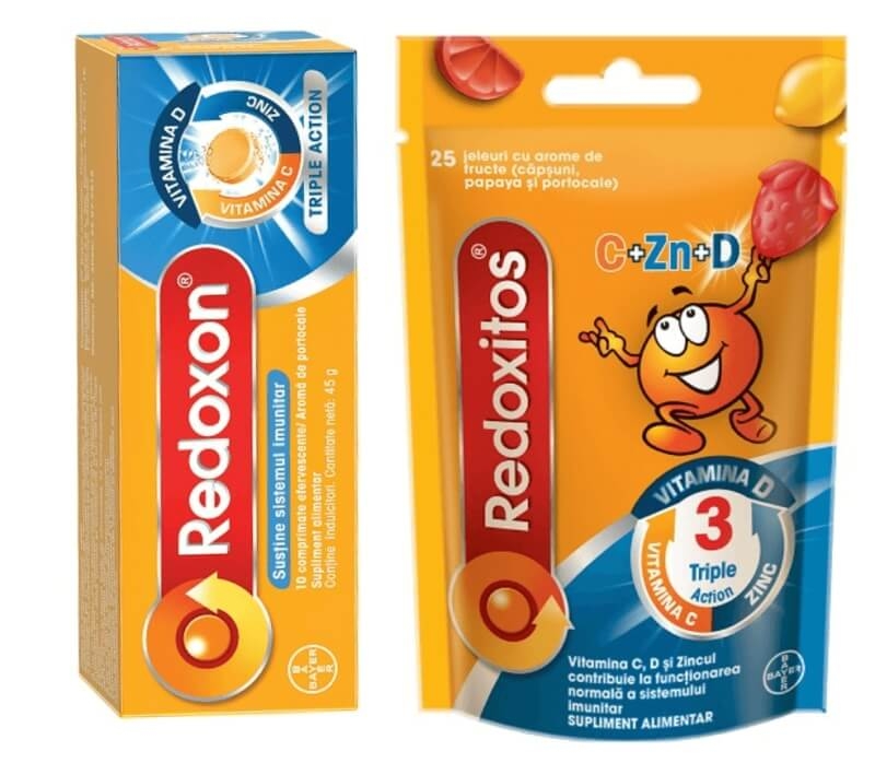 Pachet Redoxon Triple Action 10 comprimate + Jeleuri Redoxitos Triple Action, 25 bucati, Bayer