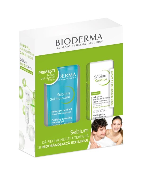 Pachet Sebium Kerato+ gel crema, 30 ml + Sebium gel spumant, 200 ml, Bioderma