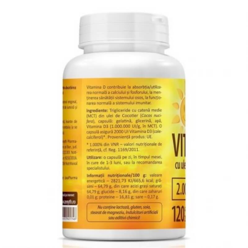 Pachet Super Vitamina D3 cu ulei de cocos 2000 UI, 120+30 capsule, Zenyth