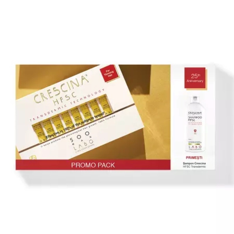 Pachet tratament pentru barbati Crescina Transdermic Re-Growth HFSC 500, 20 fiole + Sampon Crescina Transdermic HFSC, 200 ml, Labo