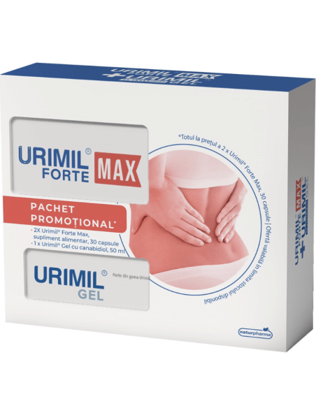 Pachet 2 x Urimil Forte Max, 30 capsule + Urimil gel, 50 ml, Naturpharma