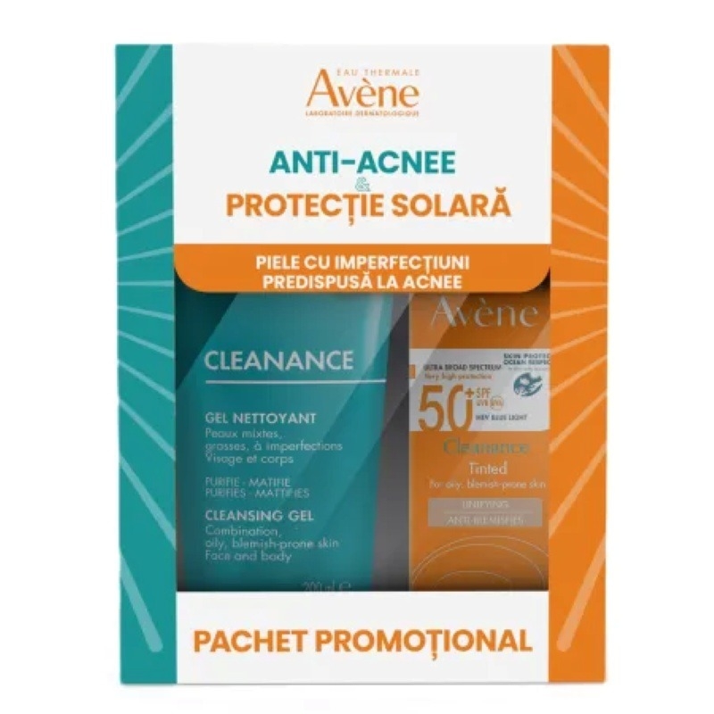 Pachet Cleanance gel de curatare 200 ml + Crema nuantatoare SPF 50+, 50 ml, Avene