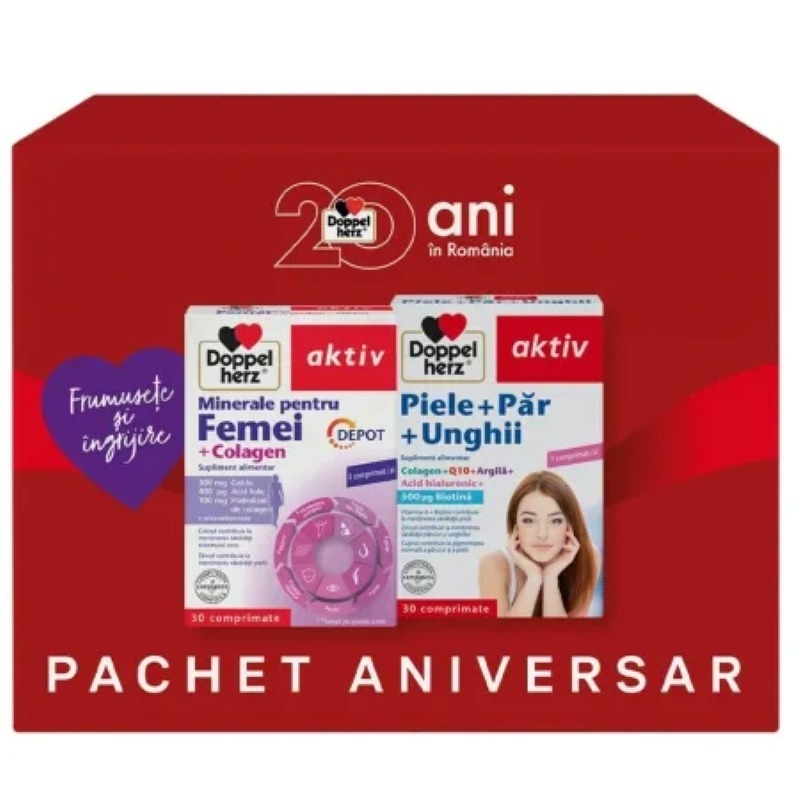 Pachet Minerale pentru femei Aktiv, 30 comprimate + Par, piele si unghii Aktiv, 30 comprimate, Doppelherz