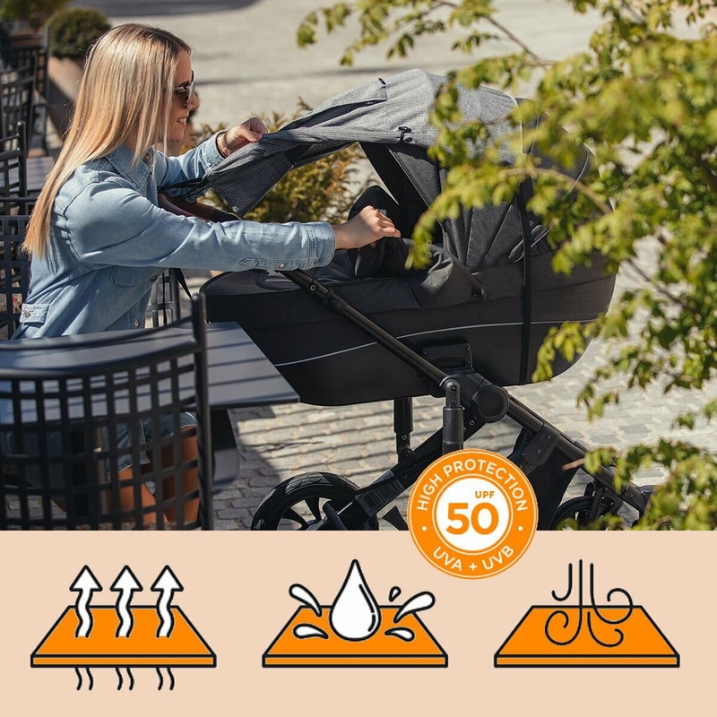 Parasolar cu laterale pentru landou si carucior, Copertina protectie UPF 50+ cu fereastra, Usor reglabil, Rezistent la apa, FreeON, Gri