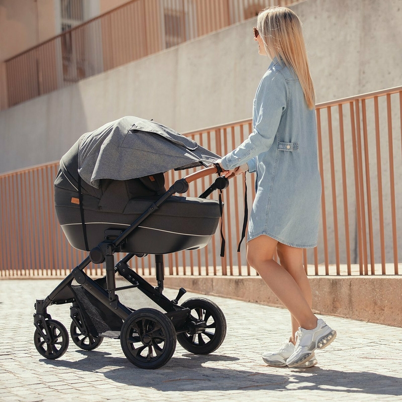 Parasolar cu laterale pentru landou si carucior, Copertina protectie UPF 50+ cu fereastra, Usor reglabil, Rezistent la apa, FreeON, Gri