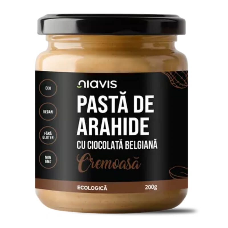 Pasta bio de arahide cu ciocolata belgiana cremoasa, 200 g, Niavis