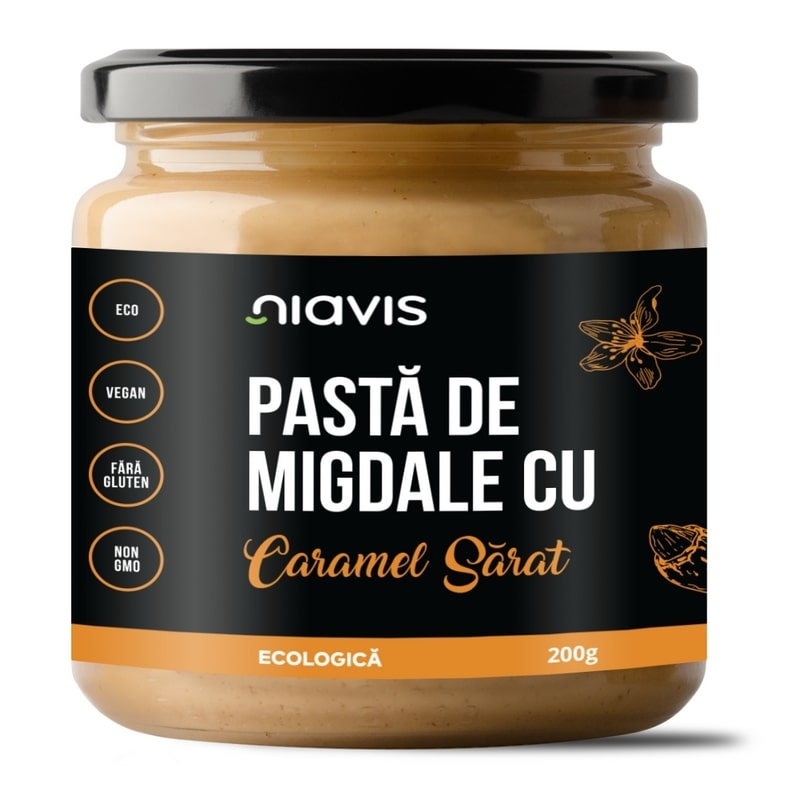 Pasta bio de migdale cu caramel sarat, 200 g, Niavis