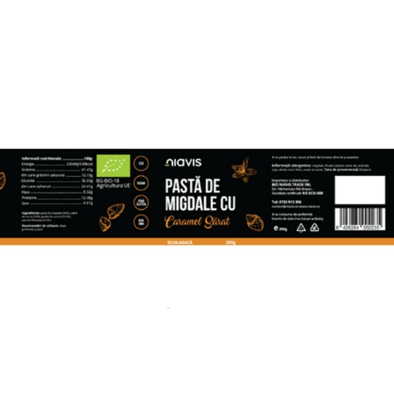 Pasta bio de migdale cu caramel sarat, 200 g, Niavis