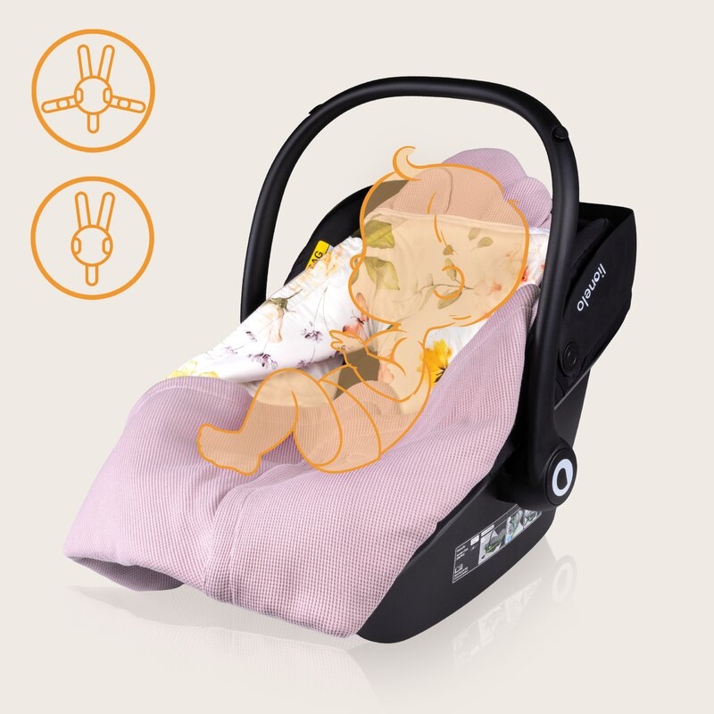 Paturica de infasat, Lionelo, Pentru scoica auto, carucior si landou, Cu multiple utilizari, Cu inchidere arici velcro, Dimensiune 90x90 cm, Din bumbac, TOG 2.5, 12-18 luni, Roz