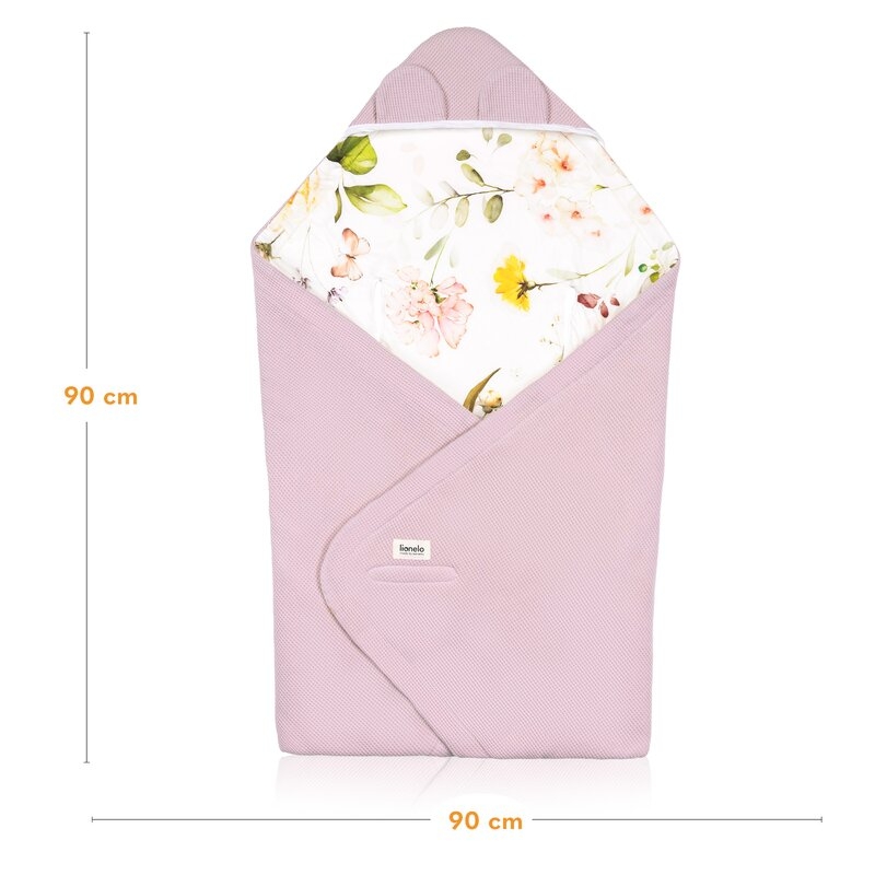 Paturica de infasat, Lionelo, Pentru scoica auto, carucior si landou, Cu multiple utilizari, Cu inchidere arici velcro, Dimensiune 90x90 cm, Din bumbac, TOG 2.5, 12-18 luni, Roz