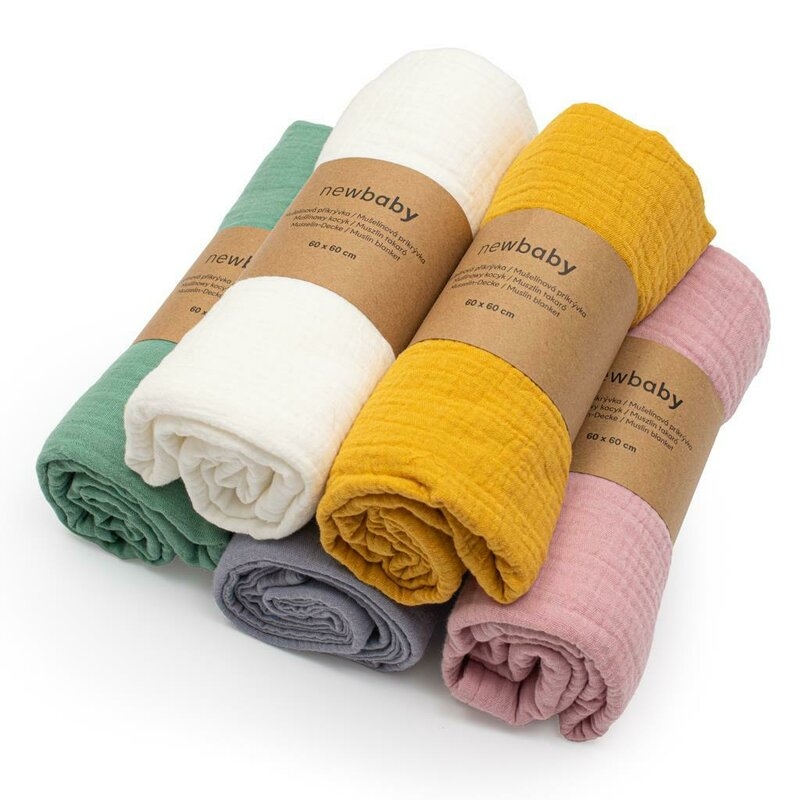 Paturica moale bebe, New Baby, Cu multiple intrebuintari, 60x60 cm, Din muselina, 100% bumbac, Pink