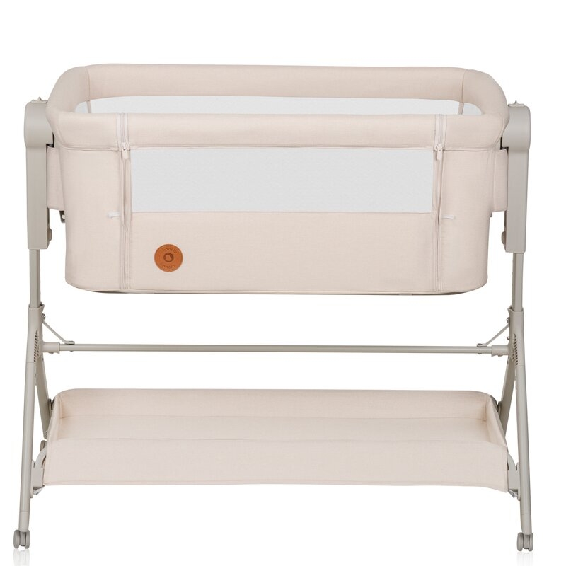 Patut co-sleeper, Lionelo, Leonie Plus, Pliabil, Cu sistem de leganare, Cu setare unghiulara, Reglabil in 6 pozitii pe inaltime, Conform cu standardele europeane de securitate EN1130 si EN16890, Bej