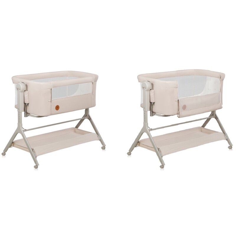 Patut co-sleeper, Lionelo, Leonie Plus, Pliabil, Cu sistem de leganare, Cu setare unghiulara, Reglabil in 6 pozitii pe inaltime, Conform cu standardele europeane de securitate EN1130 si EN16890, Bej