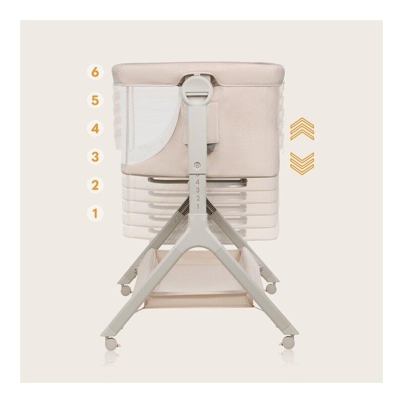 Patut co-sleeper, Lionelo, Leonie Plus, Pliabil, Cu sistem de leganare, Cu setare unghiulara, Reglabil in 6 pozitii pe inaltime, Conform cu standardele europeane de securitate EN1130 si EN16890, Bej