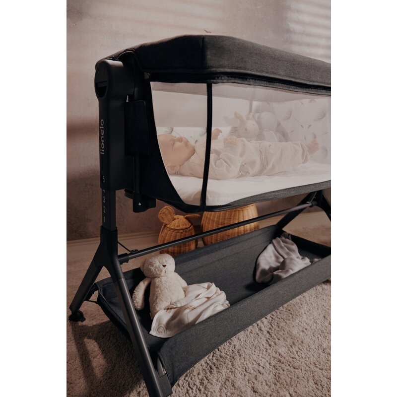 Patut co-sleeper, Lionelo, Leonie Plus, Pliabil, Cu sistem de leganare, Cu setare unghiulara, Reglabil in 6 pozitii pe inaltime, Conform cu standardele europeane de securitate EN1130 si EN16890, Bej