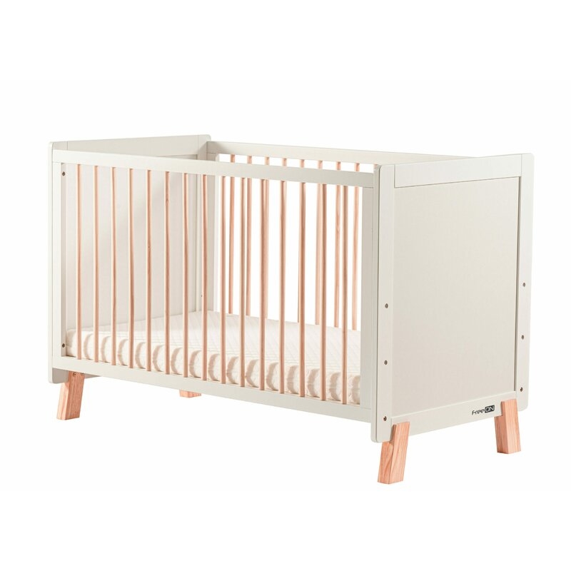 Patut din lemn bebe, 120x60 cm, FreeON, Ava Basic, Cu sina speciala pentru dentitie, Inaltime reglabila 3 nivele, Din lemn de pin si MDF, Stabil si rezistent, Alb