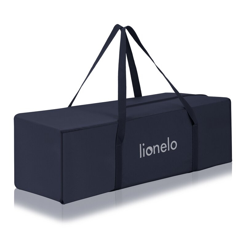 Patut pliant, Lionelo, Jasmin Easy Fold, Pana la 15 kg, Usor de pliat, Cu doua nivele, Cu saltea ergonomica T25, Cu intrare laterala cu fermoar, 2 roti cu frana, 120 x 60 cm, Conform cu EN 716, 0-36 luni, Albastru