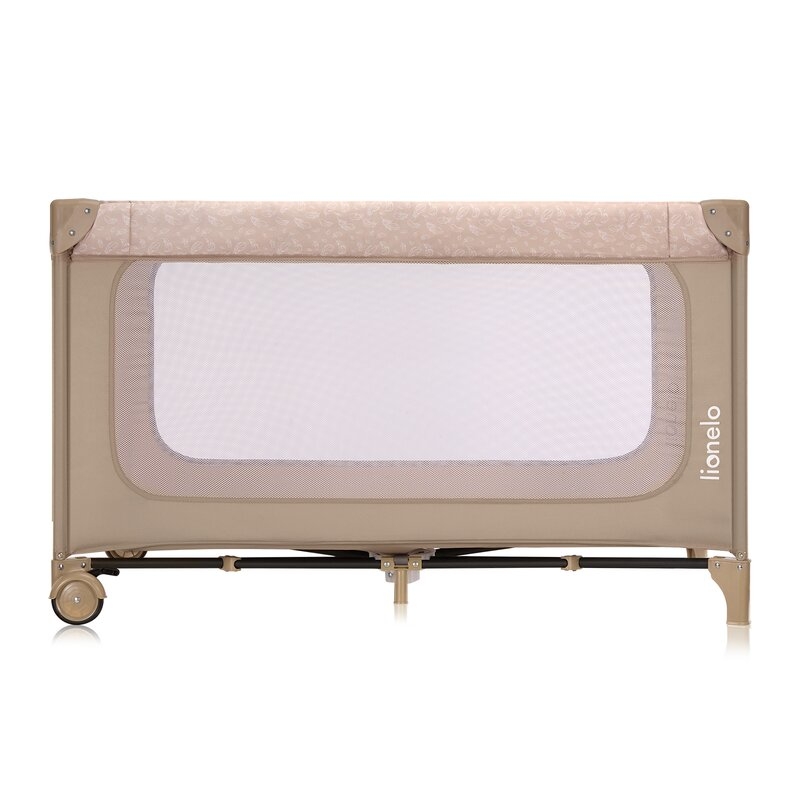 Patut pliant, Lionelo, Jasmin Easy Fold, Pana la 15 kg, Usor de pliat, Cu doua nivele, Cu saltea ergonomica T25, Cu intrare laterala cu fermoar, 2 roti cu frana, 120 x 60 cm, Conform cu EN 716, 0-36 luni, Bej