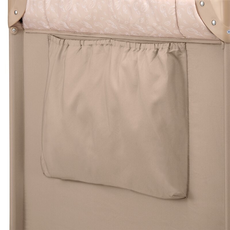 Patut pliant, Lionelo, Jasmin Easy Fold, Pana la 15 kg, Usor de pliat, Cu doua nivele, Cu saltea ergonomica T25, Cu intrare laterala cu fermoar, 2 roti cu frana, 120 x 60 cm, Conform cu EN 716, 0-36 luni, Bej