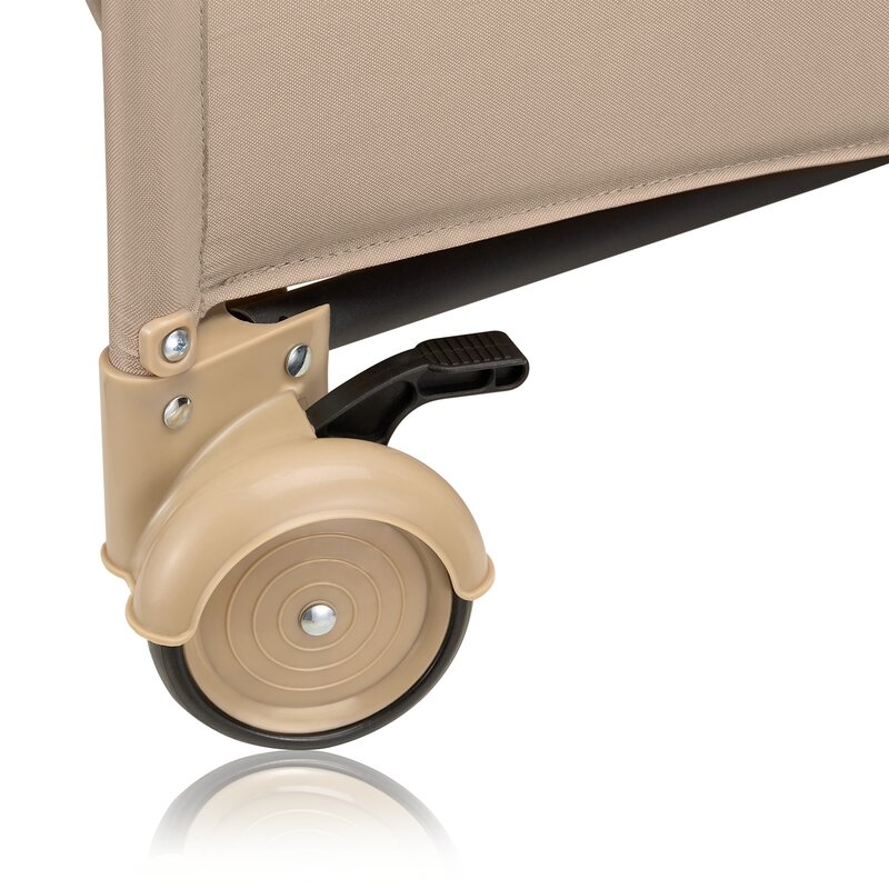 Patut pliant, Lionelo, Jasmin Easy Fold, Pana la 15 kg, Usor de pliat, Cu doua nivele, Cu saltea ergonomica T25, Cu intrare laterala cu fermoar, 2 roti cu frana, 120 x 60 cm, Conform cu EN 716, 0-36 luni, Bej