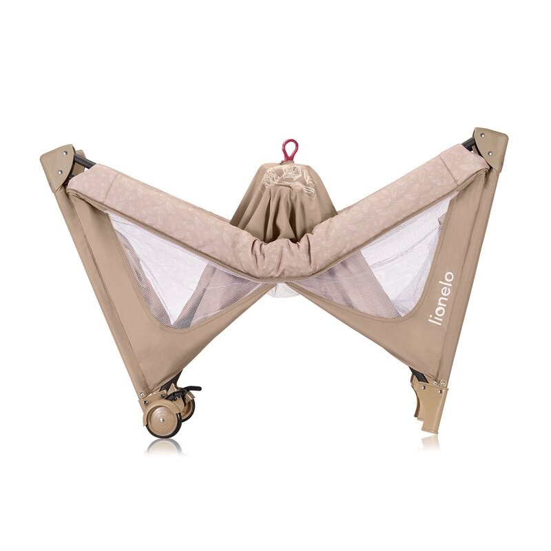 Patut pliant, Lionelo, Jasmin Easy Fold, Pana la 15 kg, Usor de pliat, Cu doua nivele, Cu saltea ergonomica T25, Cu intrare laterala cu fermoar, 2 roti cu frana, 120 x 60 cm, Conform cu EN 716, 0-36 luni, Bej