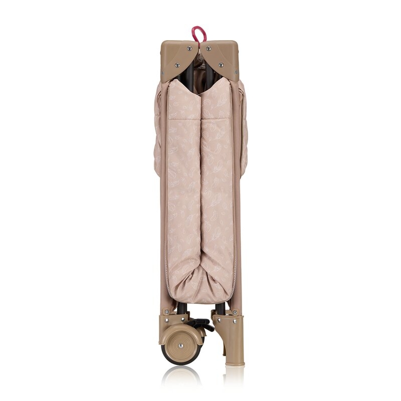 Patut pliant, Lionelo, Jasmin Easy Fold, Pana la 15 kg, Usor de pliat, Cu doua nivele, Cu saltea ergonomica T25, Cu intrare laterala cu fermoar, 2 roti cu frana, 120 x 60 cm, Conform cu EN 716, 0-36 luni, Bej